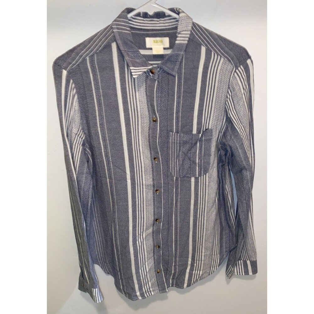 Maeve by Anthropologie Women's sz S Gray Long Sleeve Button Up Stripe Shirt Top